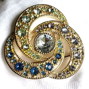 Swirl Crystal Goldtone Brooch